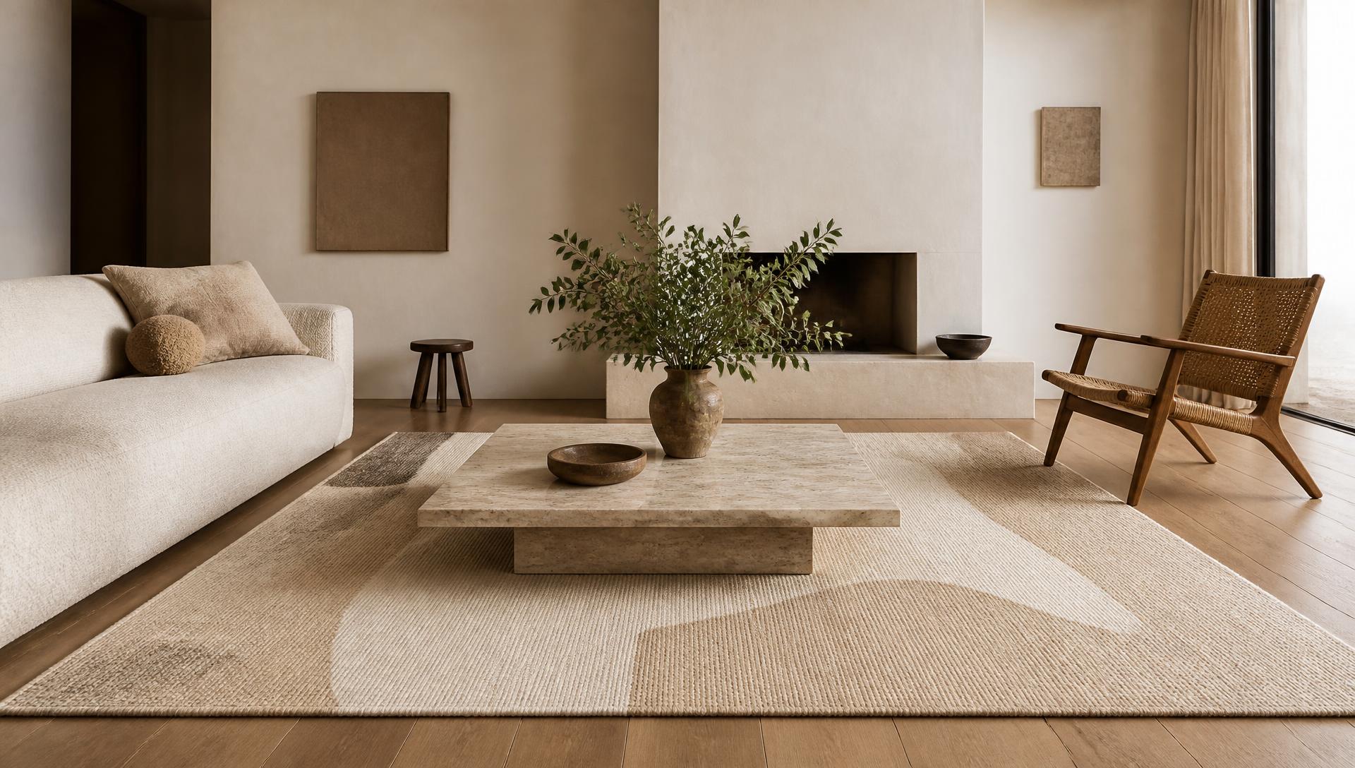 Neutral interior with a handwoven rug